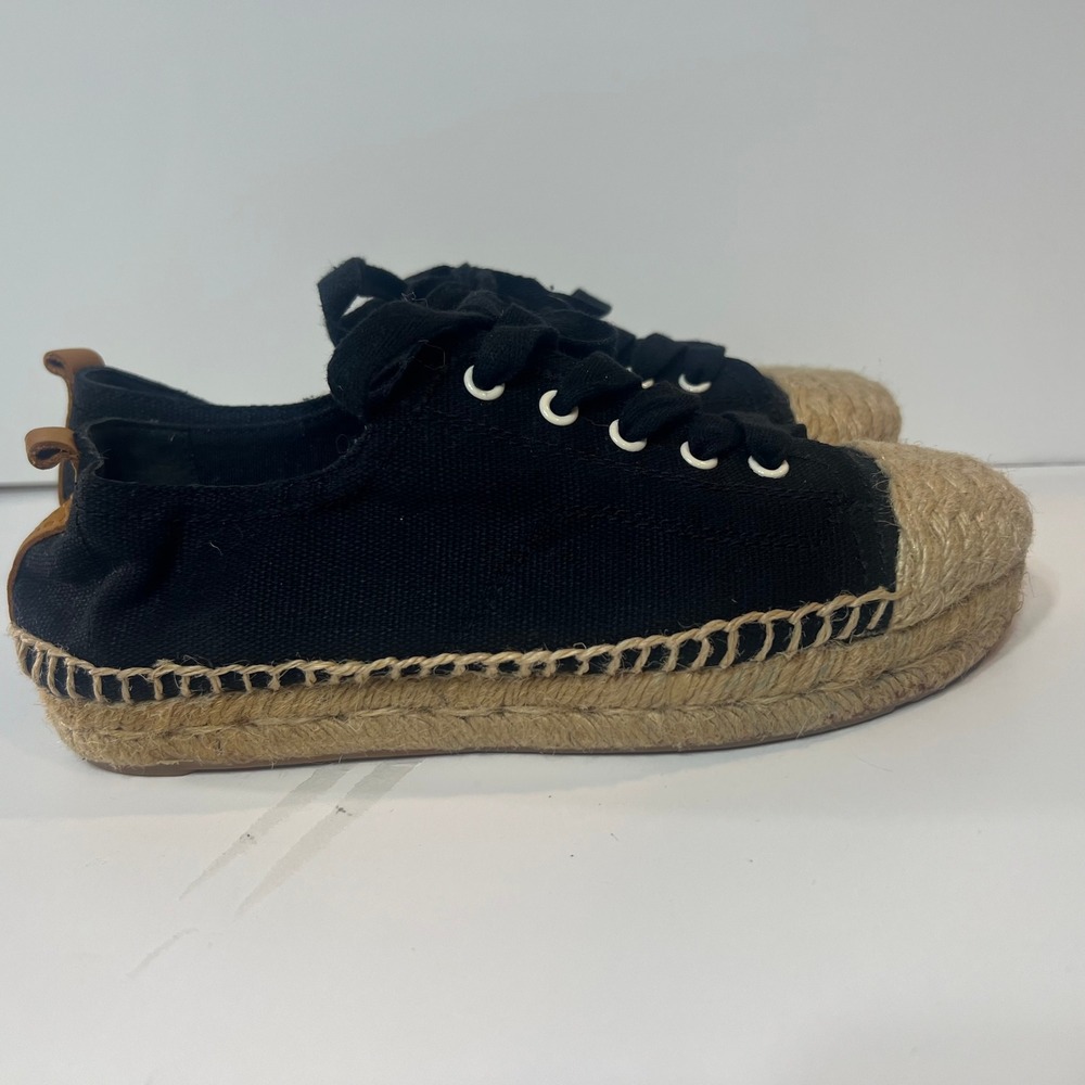 Tory Burch Womens Espadrille Sneakers 5.5M Black Platform Logo Casual Luxury - Picture 2 of 6